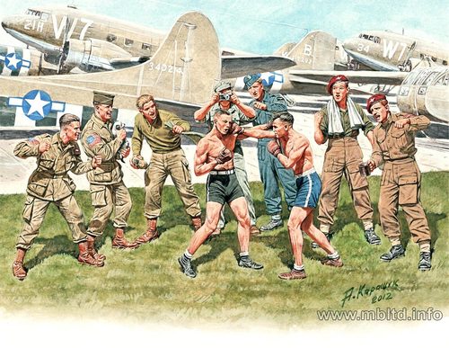 Friendly boxing match. British and American paratroopers, WWII era (1:35)